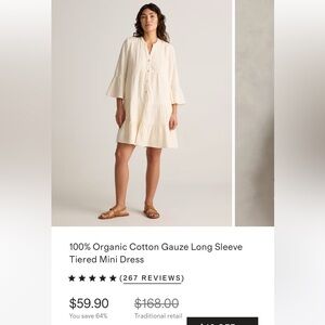 100% Organic Cotton Gauze Tiered Mini Dress in Cream